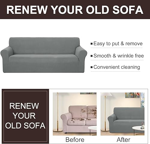 Miniatura 5 de U-NICE HOME Funda elástica para sofá, lavable, protector de muebles para sofá de 3 cojines, apta para mascotas (sofá, gris)