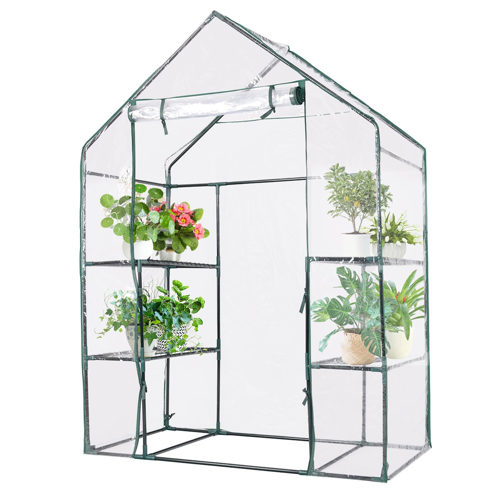 HOMASIS Serra da Giardino con Supporto per Piante, Serra per Piante Invernale, Miniserra da Balcone con Copertura in PVC e Porta Avvolgibile, 143 x 73 x 195 cm (Verde)