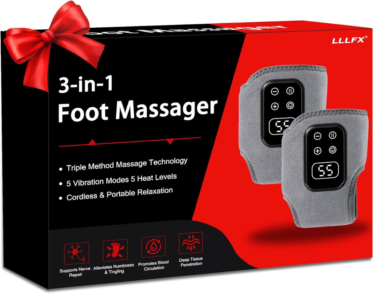 LLLFX 2-Pack 2026 Upgraded 3-in-1 Foot and Ankle Massager - 5 Vibration Modes and 5 Heating Levels, Suitable for Relieving Daily Foot Fatigue, Wireless and Portable
