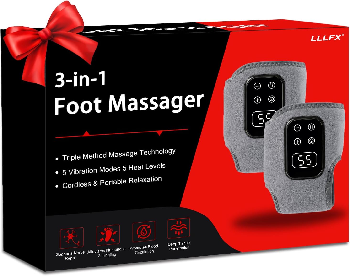 2 -Pack 2026 Upgraded 3-in-1 Foot and Ankle Massager - 3 Vibration Modes and 5 Heating Levels, Suitable for Relieving Daily Foot Fatigue, Wireless and Portable