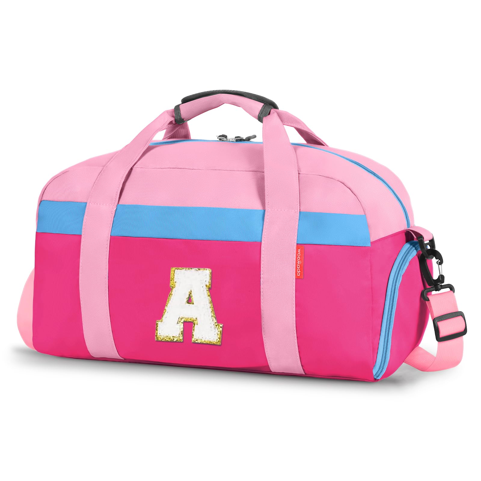 Initial Kids Duffle Bag for Boys or Girls, Kids Overnight Bag with Shoe Compartment, Personalized Weekender bags, Birthday Gifts for Women Boys Girls(Hot Pink-Letter A)