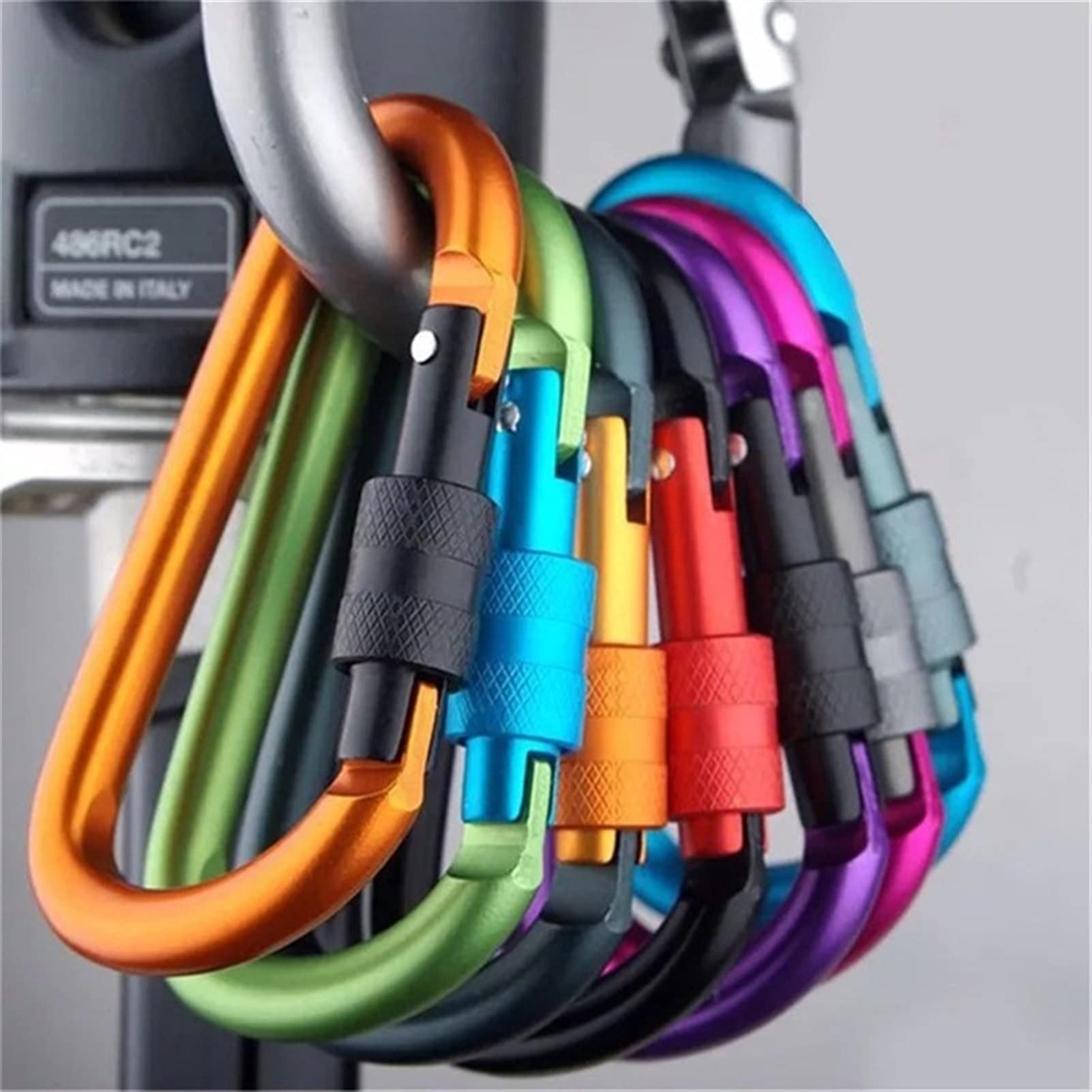 Karabiner, Outdoor Camping Wandern Gürtelschnalle Farbe Aluminiumlegierung D-Typ Knopf Schraubverschluss Überleben Sicherheit Karabiner Kette Schlüsselanhänger Haken