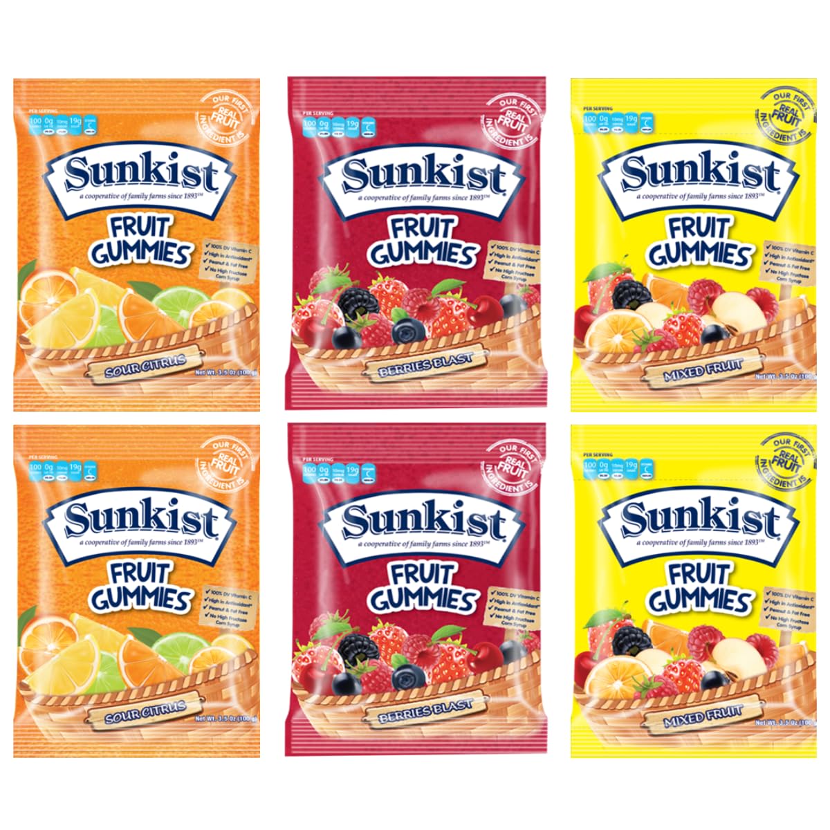 Sunkist Fruit Gems Gummies, Mixed Fruit Snacks, Real Fruit