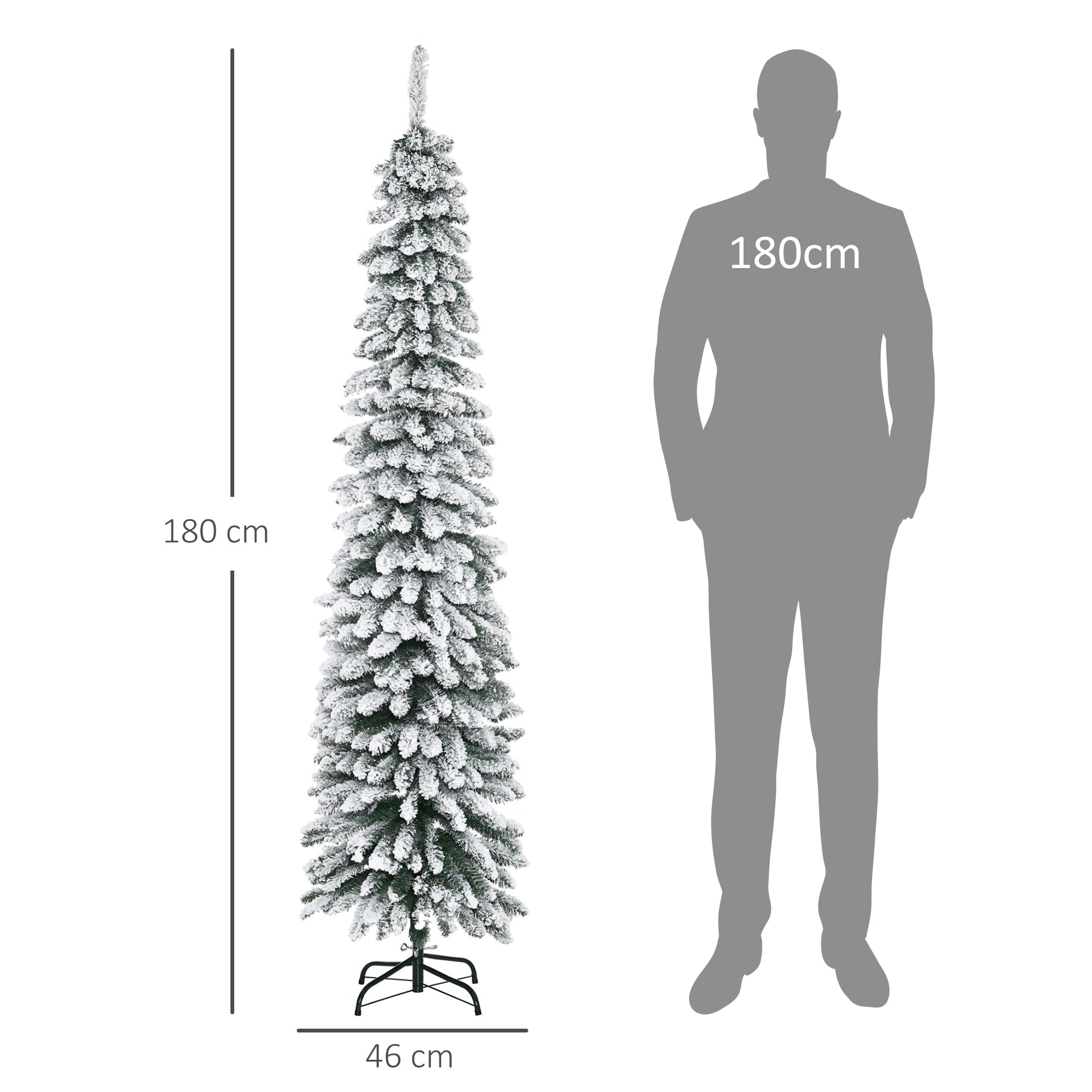 HOMCOM Künstlicher Weihnachtsbaum 180 cm mit Kunstschnee, 395 Spitzen | Tannenbaum Künstlich, Christbaum Weihnachtsdeko, inkl. Metallständer, für Drinnen