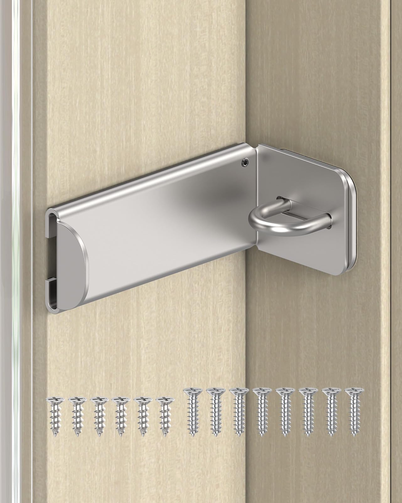 MeBantoo 90 Degree Door Hasp Latch Lock, Home Security Right Angle Latch, Sliding Barn Door Lock for Gate, Bedroom, Fence, Garden (Silver, 3.3 Inch-1 Pc)