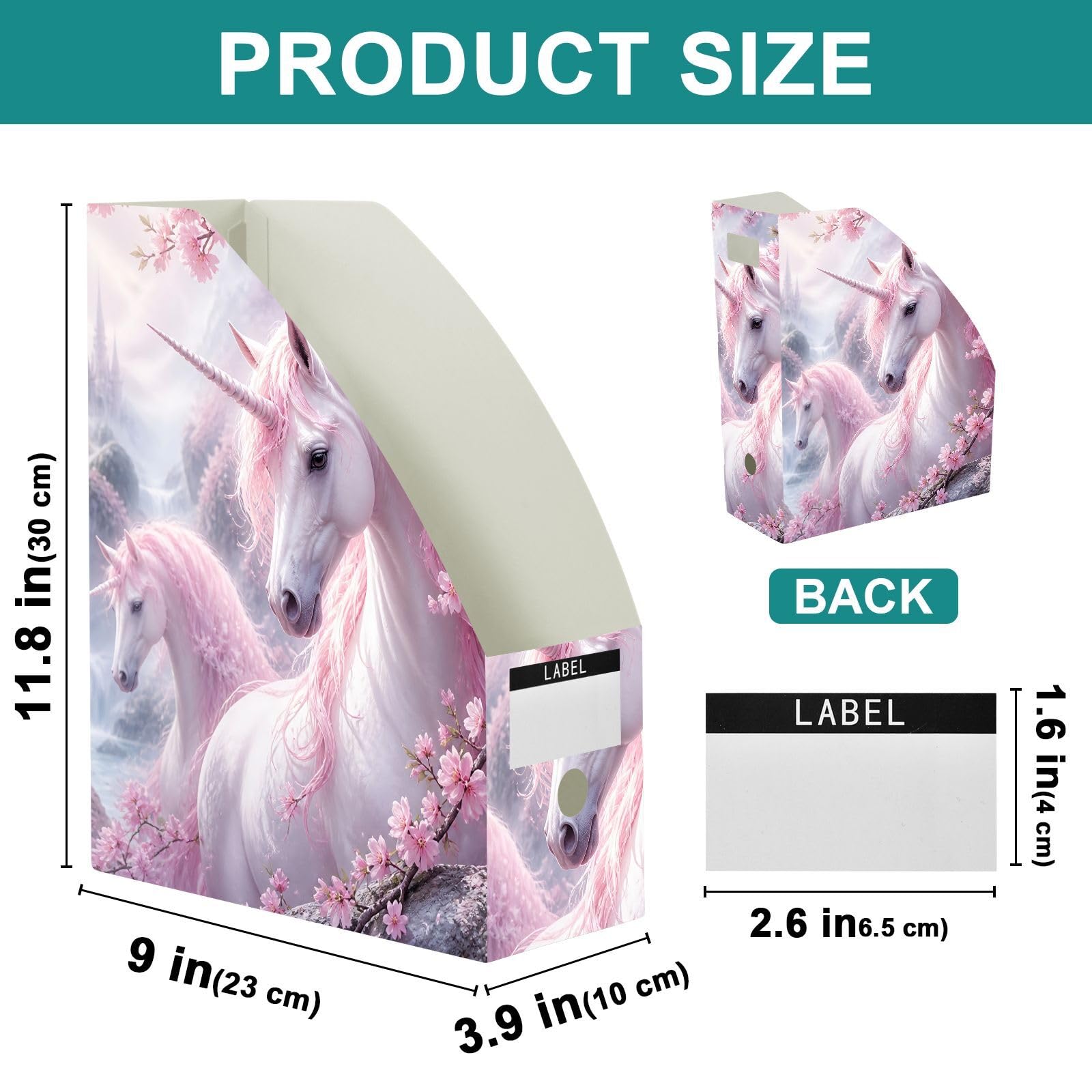 Organiseur de bureau à motif de licorne et floral avec classement vertical