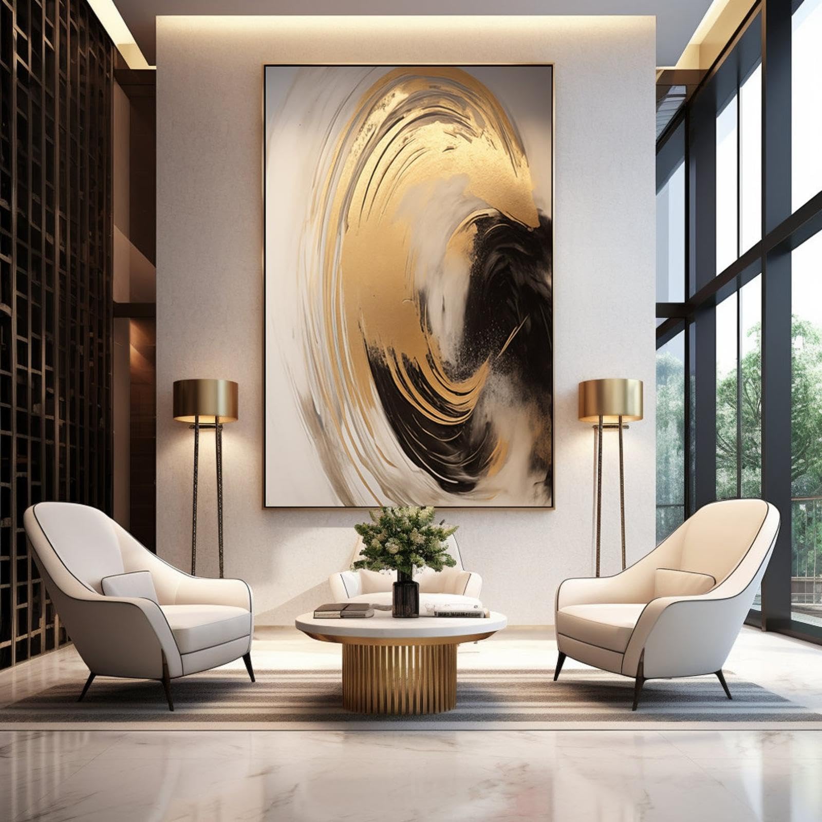 Peinture murale abstraite contemporaine XINBAO une œuvre dorée élégante