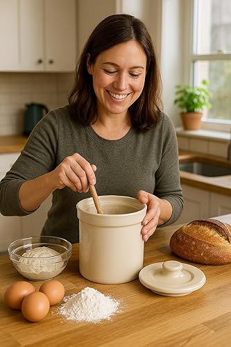 Miniatura 9 de Humble House Kit de inicio de pan de masa madre de 1 galón Sauerkrock abierto de cerámica con tapa, 3.75 litros, gran capacidad, tarro de 128 onzas