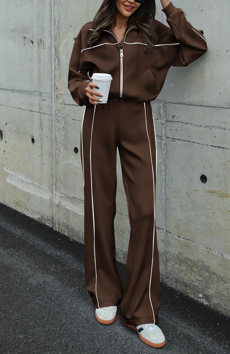 BTFBM Women's Two Piece Tracksuit Fall 2026 Long Sleeve Zip Up Sweatshirt Long Pants Outfits Jogger Sweatsuit Sets