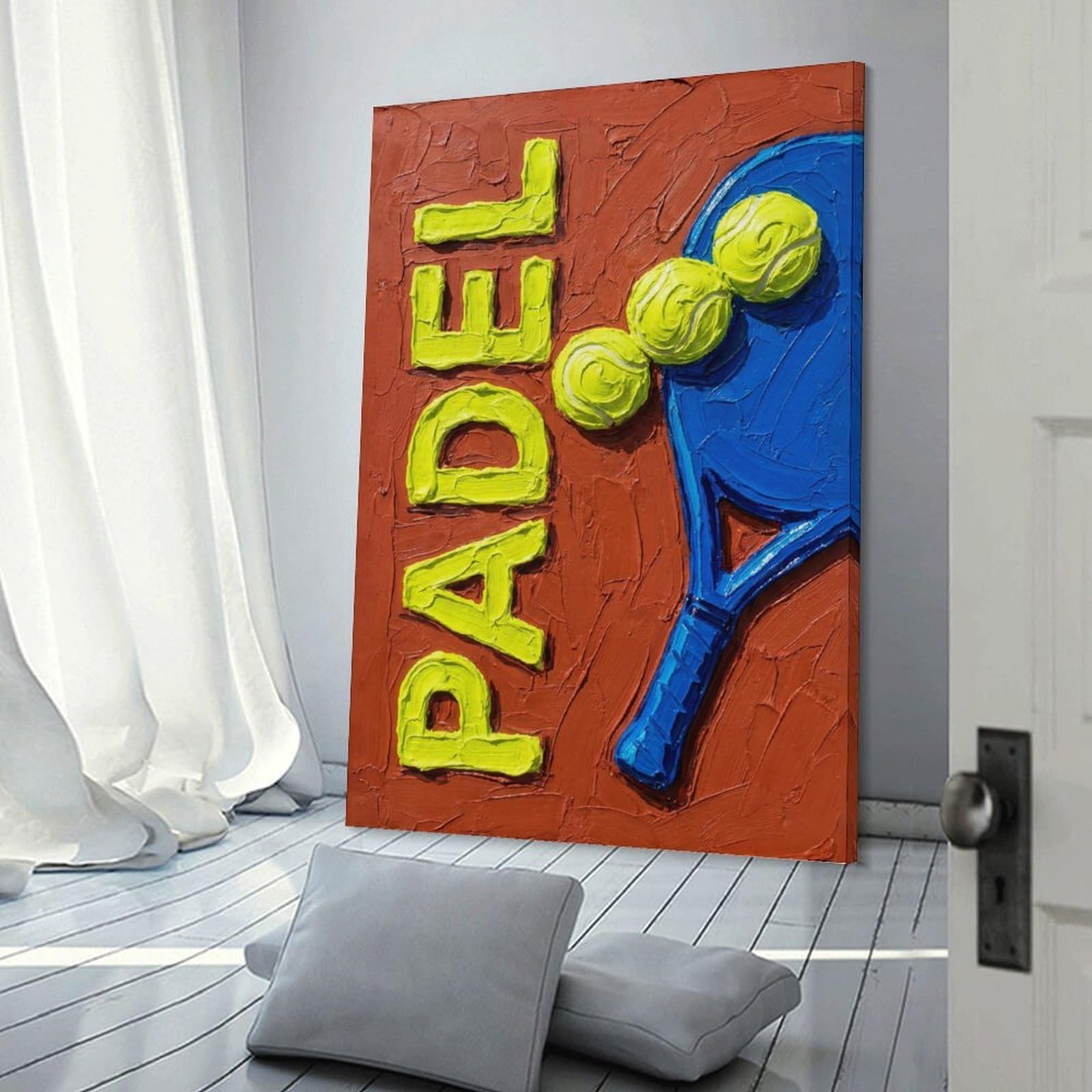 Junmoney Frame-Style-23 Canvas Art Print Padel Art With Balls And Racket, 20X30inch(50X75cm), For Calm Bedrooms, Home Corners Or Flats, A Warm Accent For Relaxed Interiors