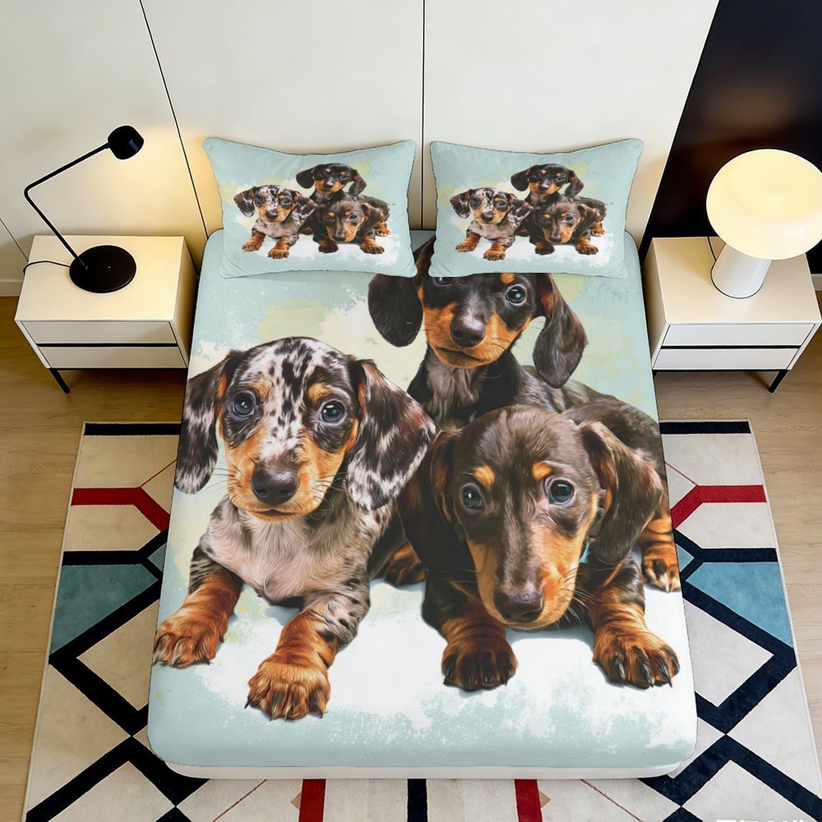 Pnayamiorkfel Style-8 3D Printed Dachshund Puppy Fitted Sheet Microfiber Soft Bedroom Decor Dog Pattern Mattress Cover For Home Dorm 90X200x25cm