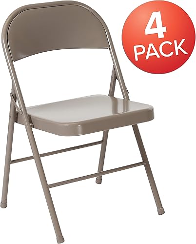 Miniatura 4 de Flash Furniture Paquete de 4 sillas plegables de metal gris con doble refuerzo de la serie HERCULES Gris,Beige,Negro -,Rojo -
