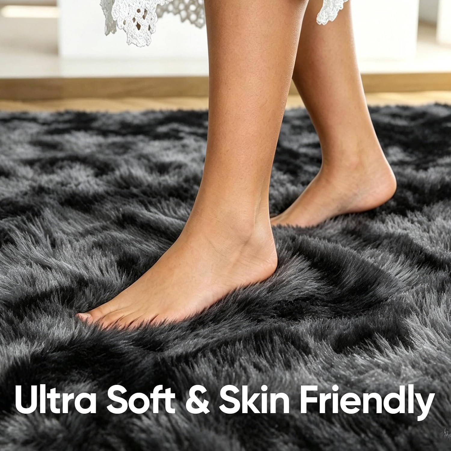 5x7 Tie-Dyed Dark Grey Fluffy Area Rug Non-Slip for Living Room Bedroom image 5