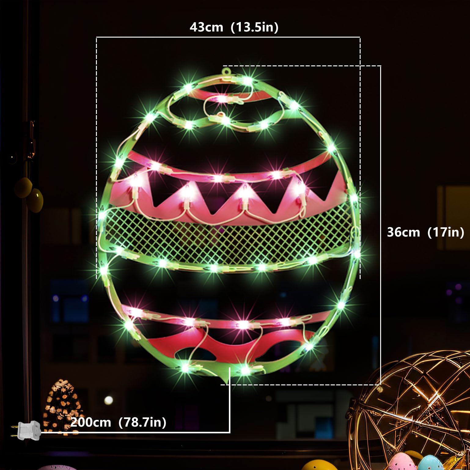 Uovo di Pasqua con 35 LED, 43,2 cm, verde illuminato, certificato UL, luce calda accogliente, espositore da finestra e ornamento da appendere, centrotavola, bella confezione regalo