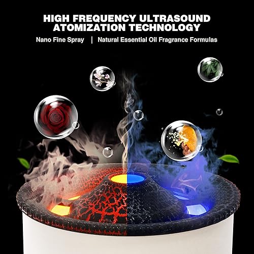 Miniatura 3 de Difusor de volcán de aceite esencial, difusor humidificador de volcán con 4 aceites esenciales, 2 modos de niebla, temporizador y apagado automático