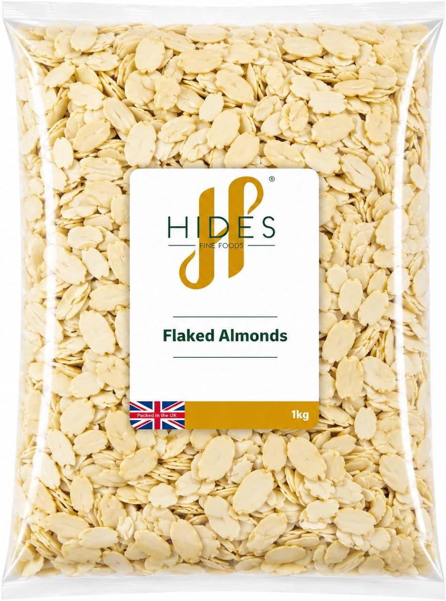 Hides Fine Foods - Flaked Almonds 1kg - GMO - Free - Suitable for Vegetarians - Cooking - Garnish - Salads - Snacking - Desserts - Cakes - Cookies - Pastries