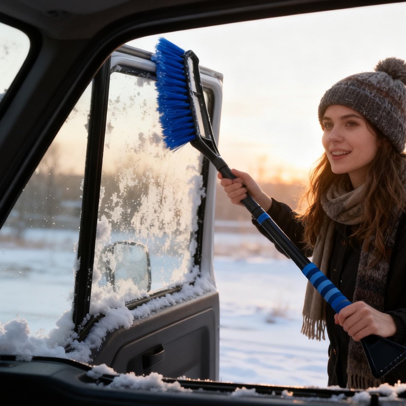 Brosse à neige pour voiture | Pelle extensible de 91,4 cm | Grattoir de pare-brise amovible avec tête à poils anti-rayures – pour camions, VUS, toit, verre, accessoires d'hiver