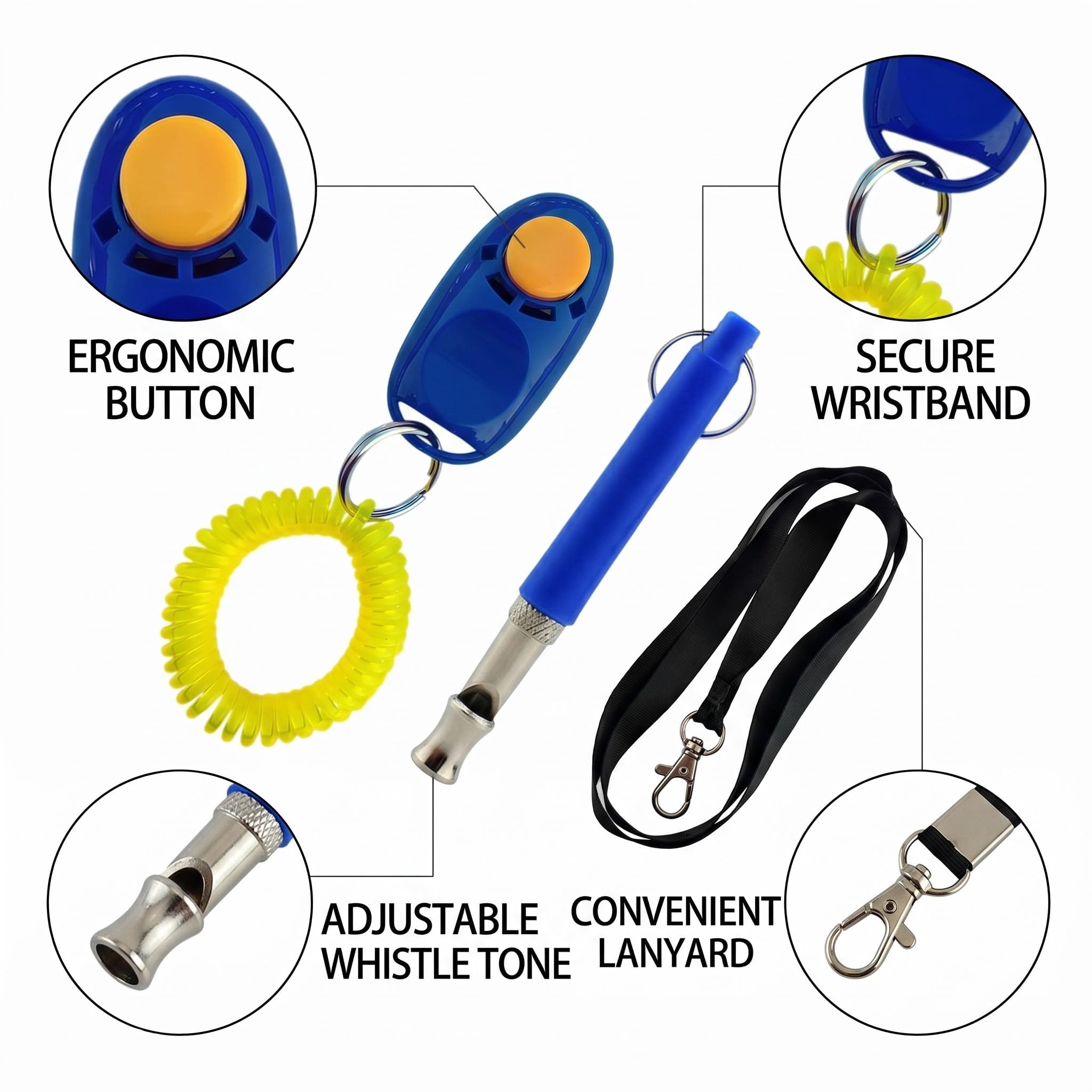2 Pezzi, Clicker per Cani, Set di Addestramento per Animali Domestici con Clicker da Polso e Fischietto con Cordino, per Addestramento Canino, Comandi e Giocattoli per Cani
