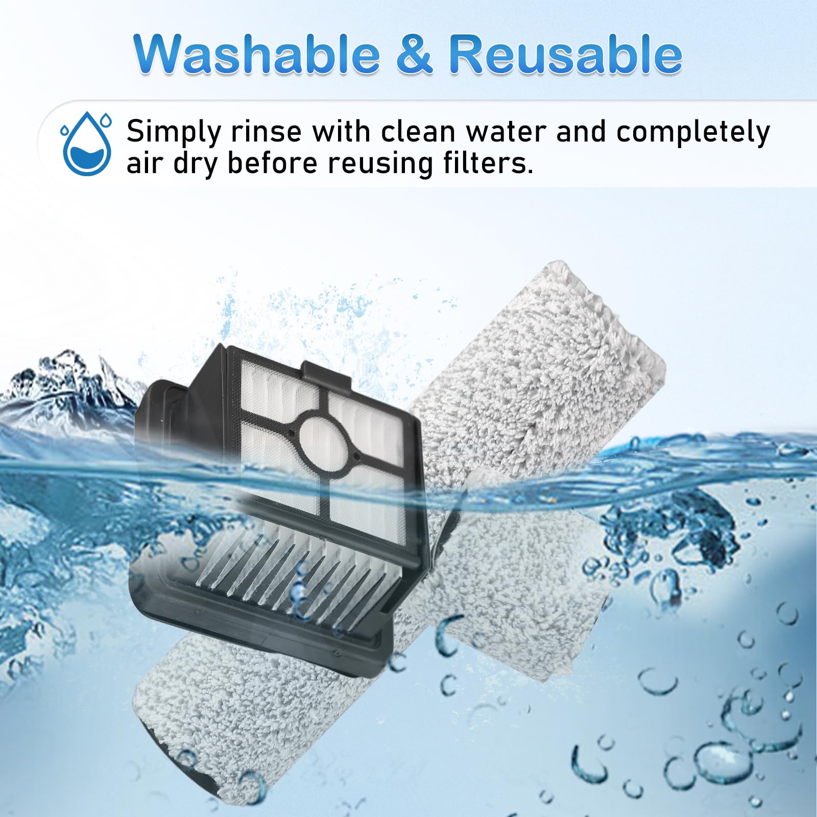 Rodillo de cepillo y filtro de repuesto compatibles con Eureka RapidWash 630