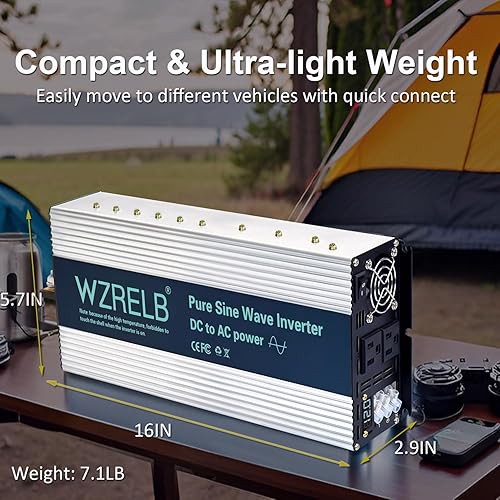 Vista 20 de WZRELB Inversor de energía solar de onda sinusoidal pura de 1500W 12V 120V con interruptor de control remoto