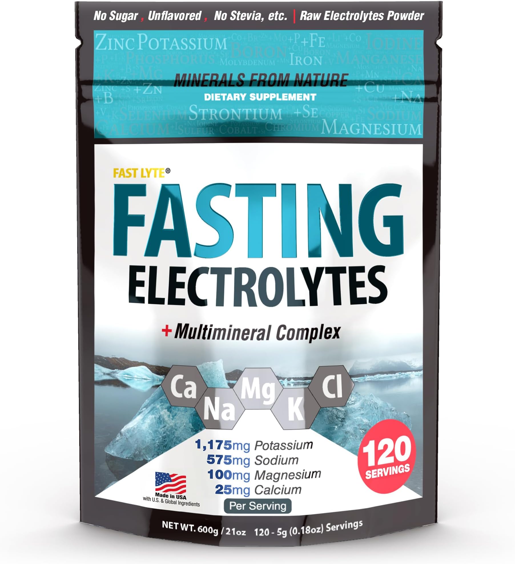 FAST LYTE Fasting Electrolyte Supplement Powder High in Magnesium and Potassium, Fasting Salts K Na Mg Ca + Multimineral Complex, Keto Friendly - Compare to Snake Juice Diet Ingredients