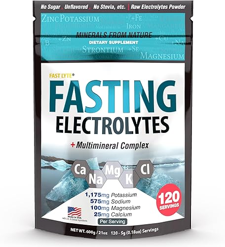 Polvo de suplemento de electrolitos en ayunas Fast Lyte | Electrolitos sin azúcar y sin sabor | 50% de la RDI de magnesio y potasio con