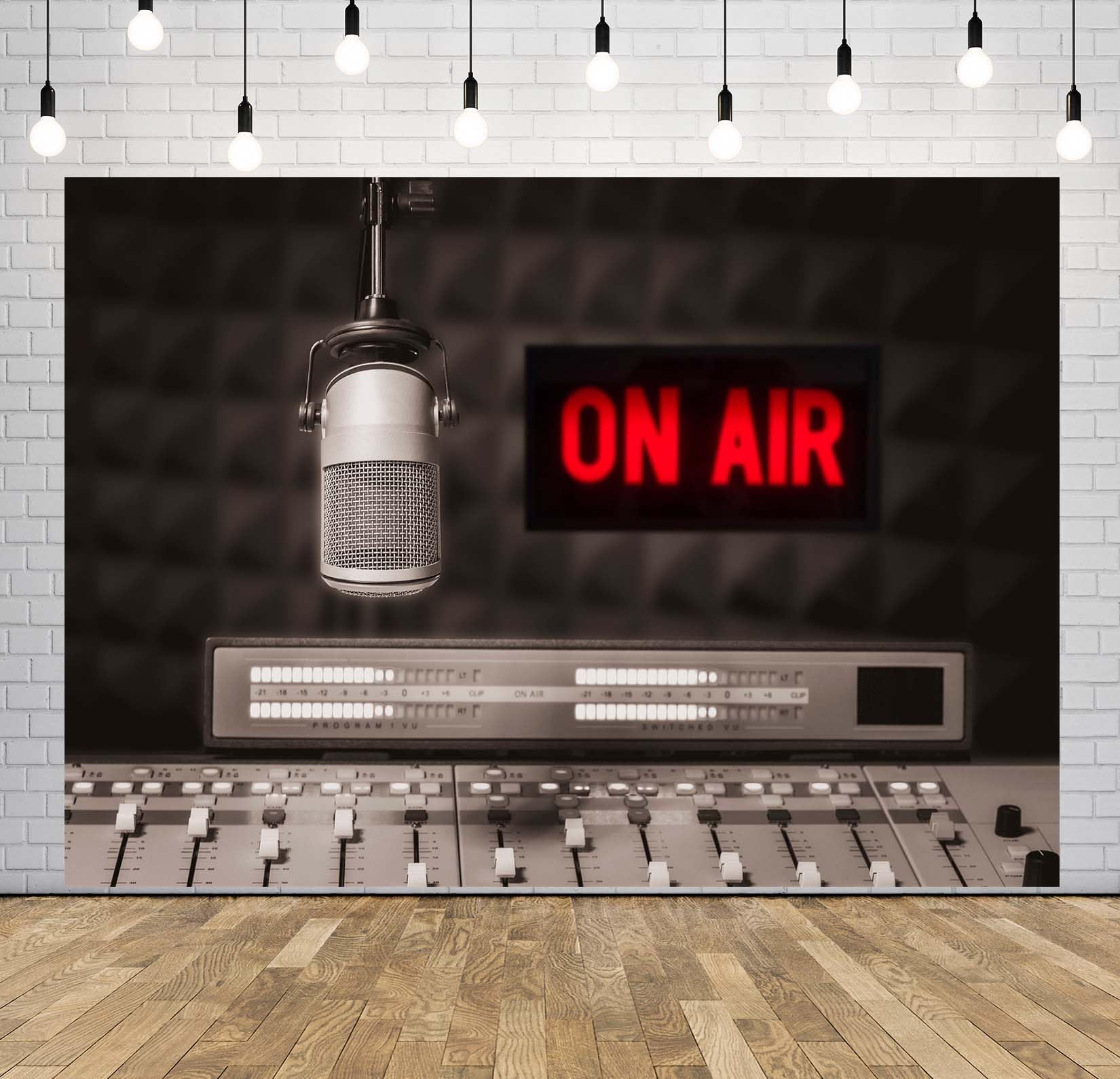 BELECO 4.6x3m Stoff-Hintergrund Professionelles Mikrofon – On Air“-Schild, Radiostudio, TV-Show, Nachrichtensprecher, Mischpult; Hintergrund für Reporter-Interviews, Videoaufnahmen und Fotoshootings