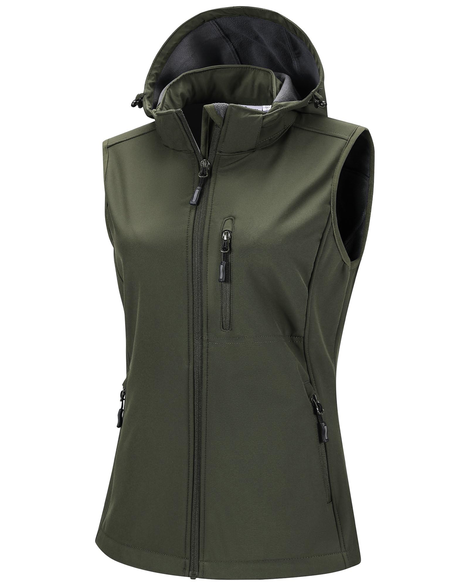 Outdoor Ventures Gewatteerd damesvest met capuchon, opvouwbare overgangsvesten, gevoerd hybride sportvest, warm fietsvest met opstaande kraag, voor wandelen, kamperen, zwart, M