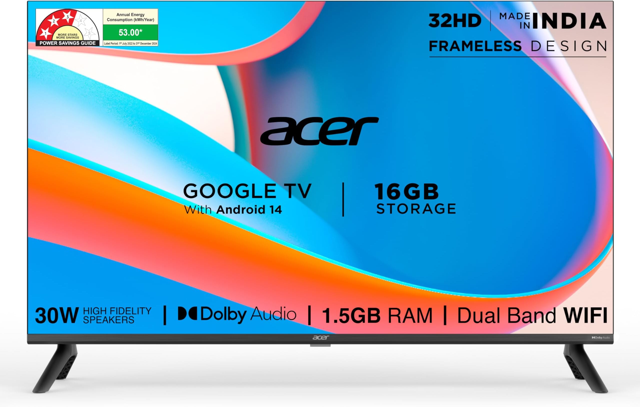Acer 80 cm (32 inches) I Pro Series HD Ready Smart LED Google TV with Android 14 (Black) | 16GB Storage | 30W Dolby Audio