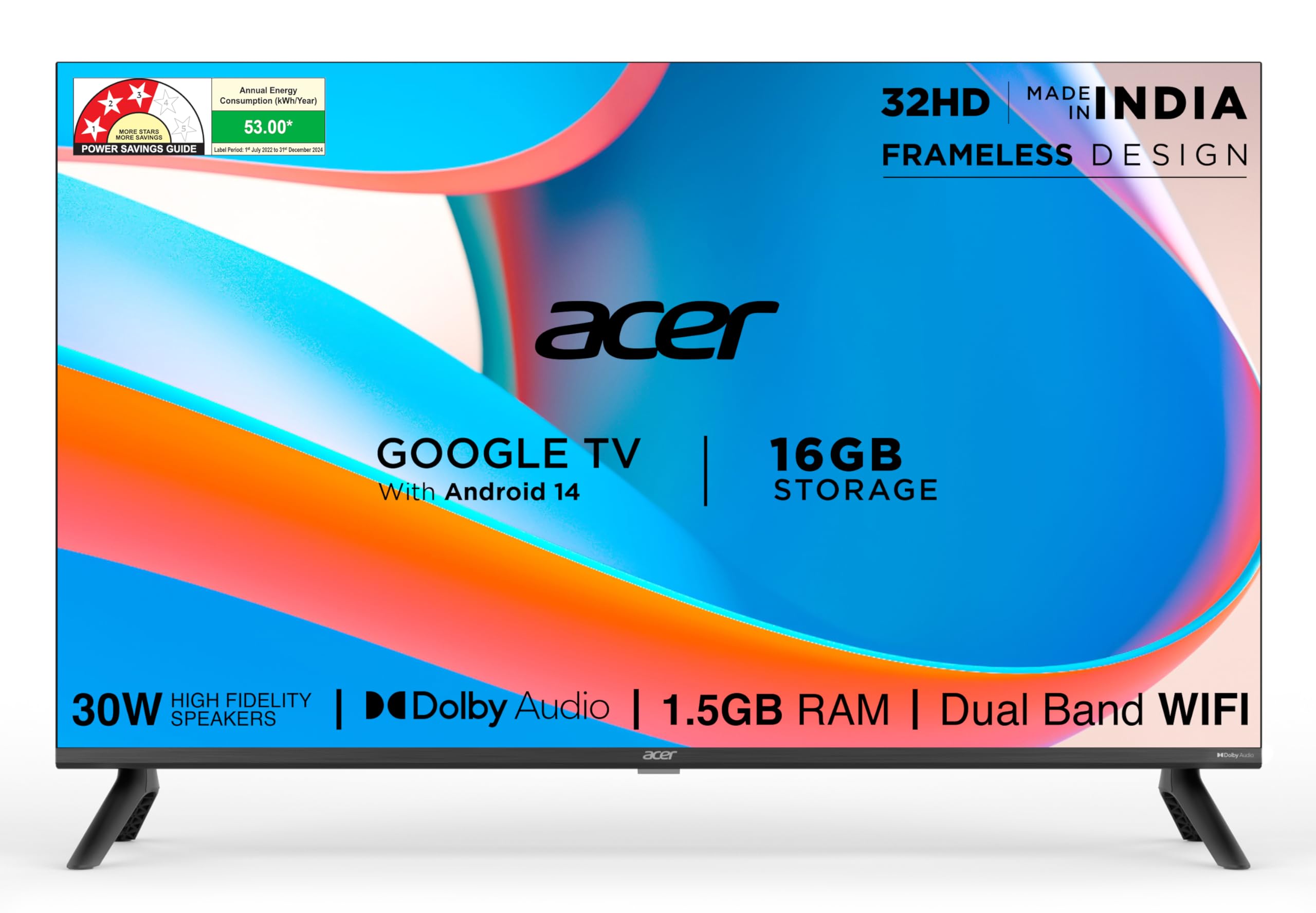 acer 80 cm (32 inches) I Pro Series HD Ready Smart LED Google TV AR32HDIGU2841AT (Black)