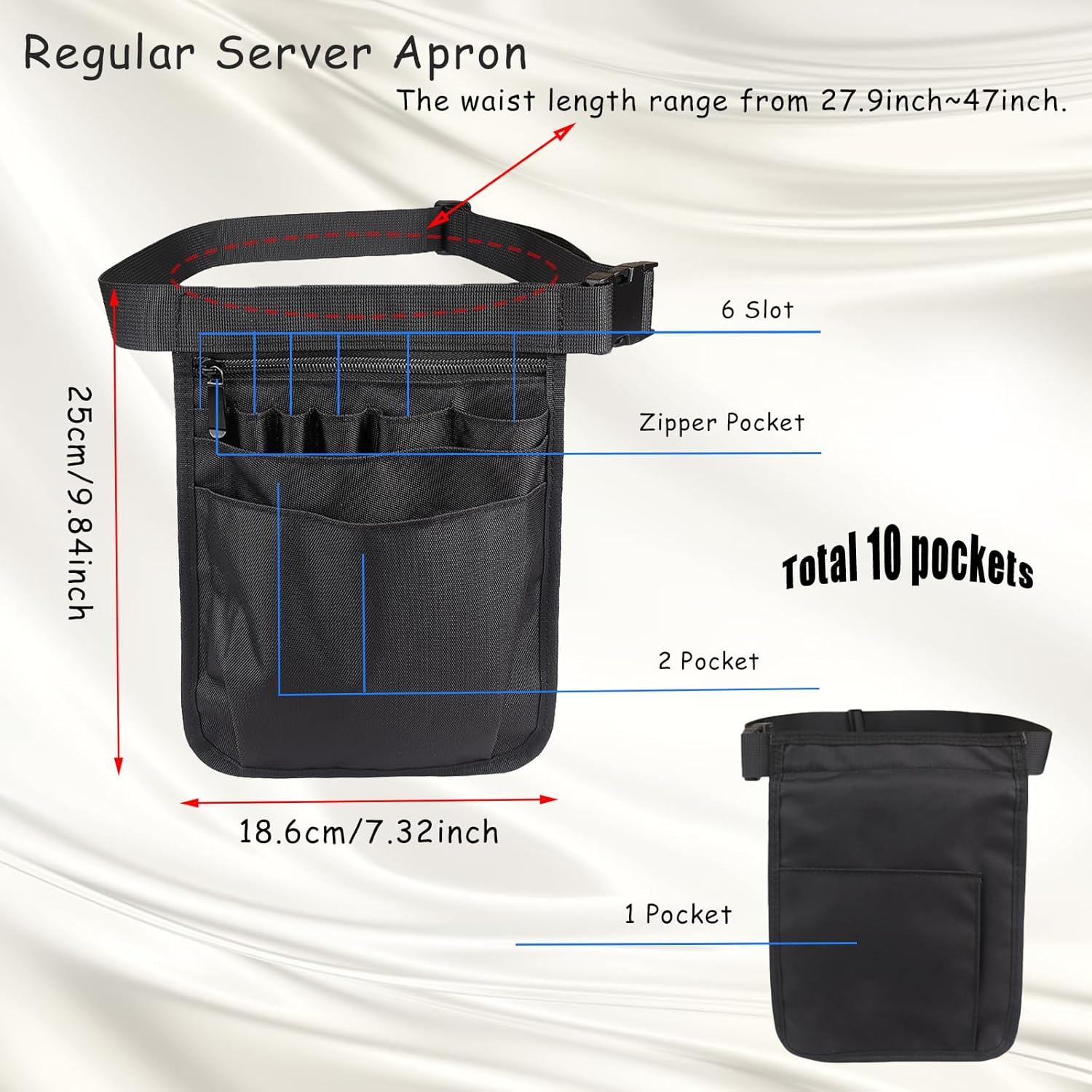 Server Apron,Restaurant Waitress Accessories Bag Utility Waist Pack for Restaurants, Gardening, Nursing