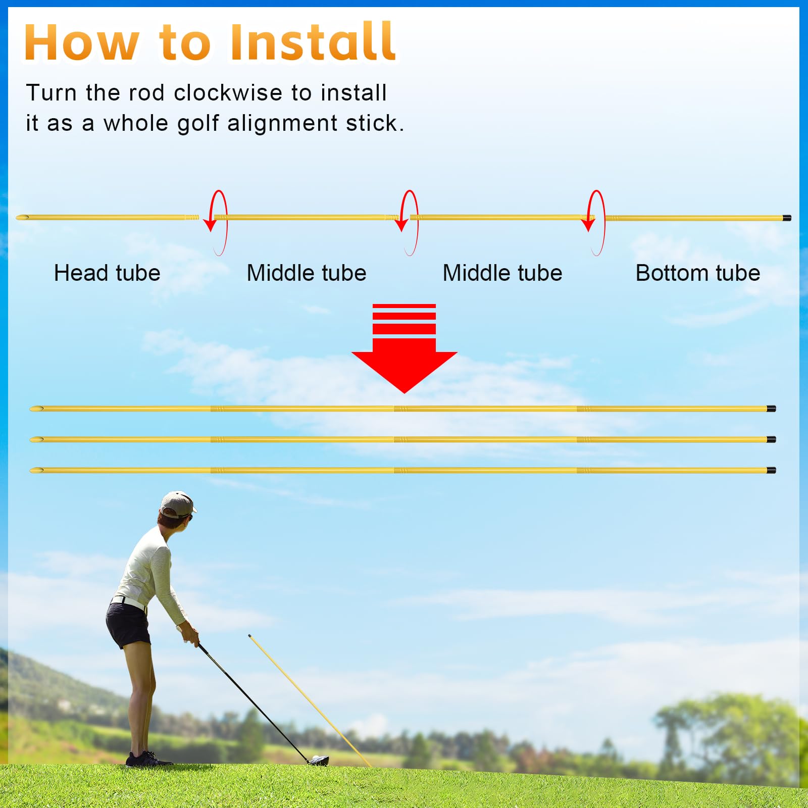 Asta direzionale da golf, 3 bastoncini di allineamento da golf, 147 cm, asta di allineamento pieghevole per golf, per allenamento e allenamento