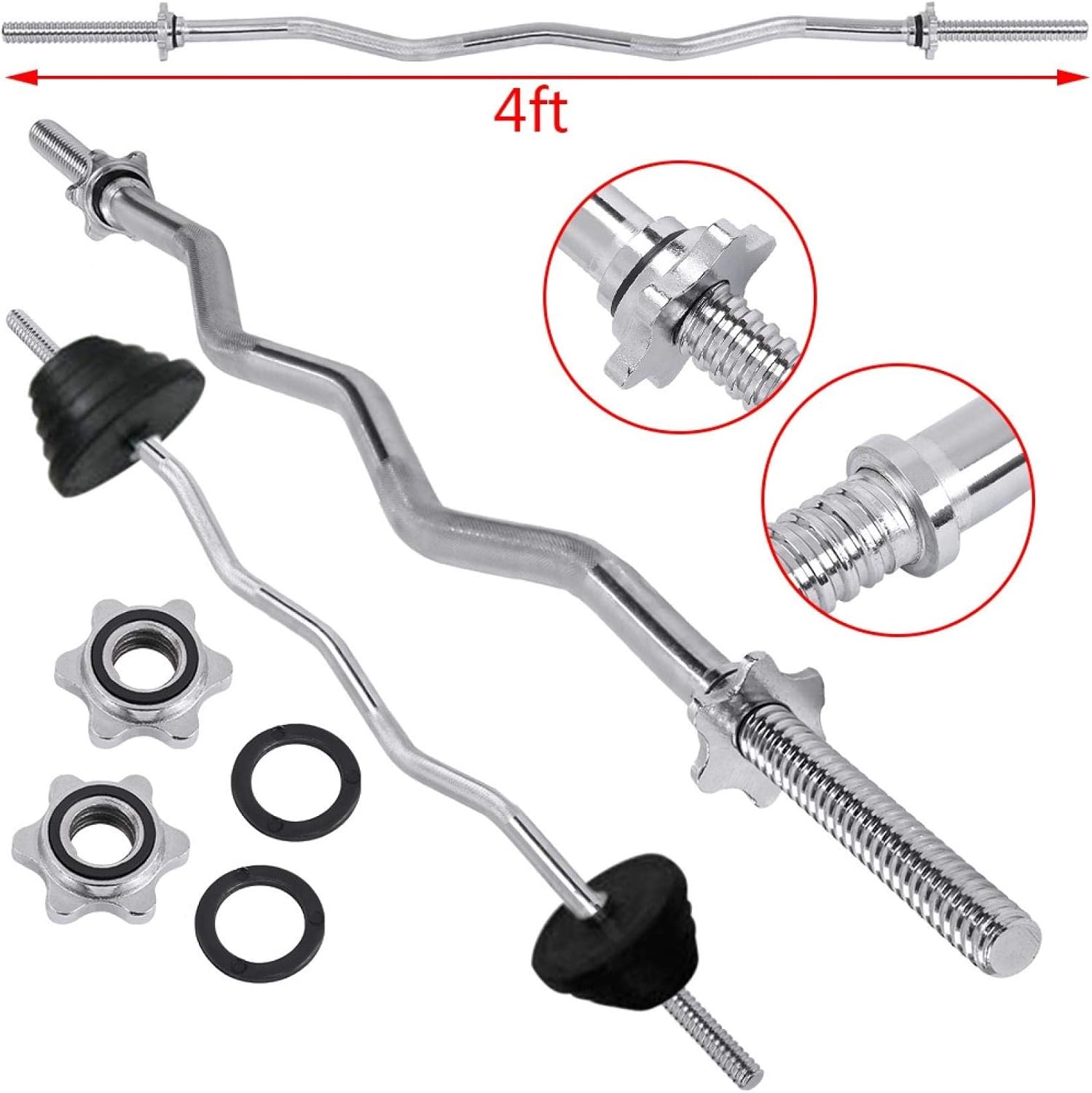47in Standard Weightlifting Curl Bar Olympic Barbell for Home Gym Exercises Fitness