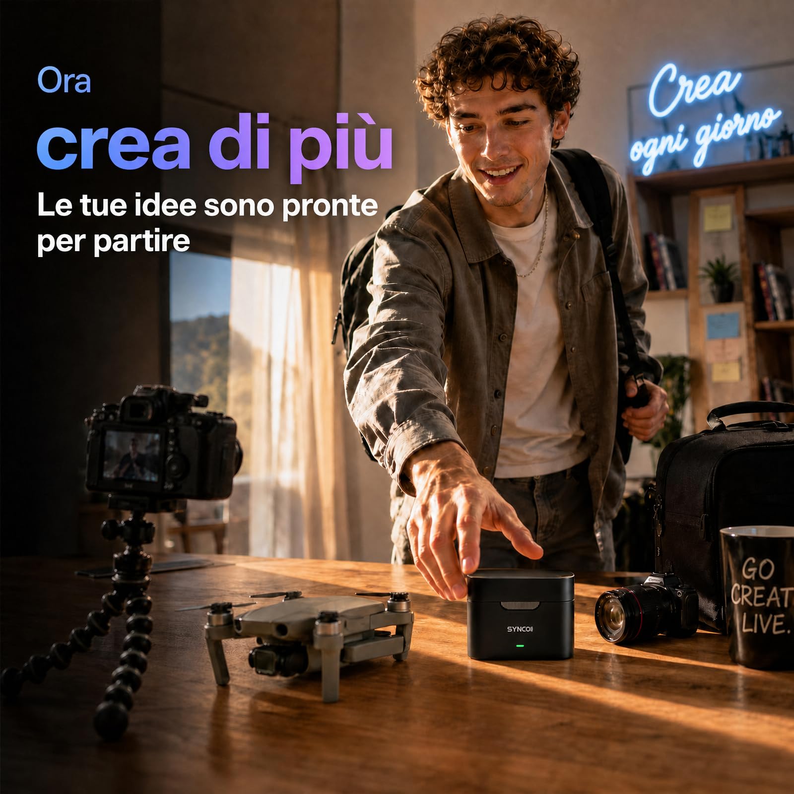 SYNCO SMICT Microfono Wireless AI per Android, Lavalier USB-C con Traduzione in Tempo Reale, App AI Bluetooth, Riduzione Rumore, 2 Microfoni per Vlog, Streaming e Interviste