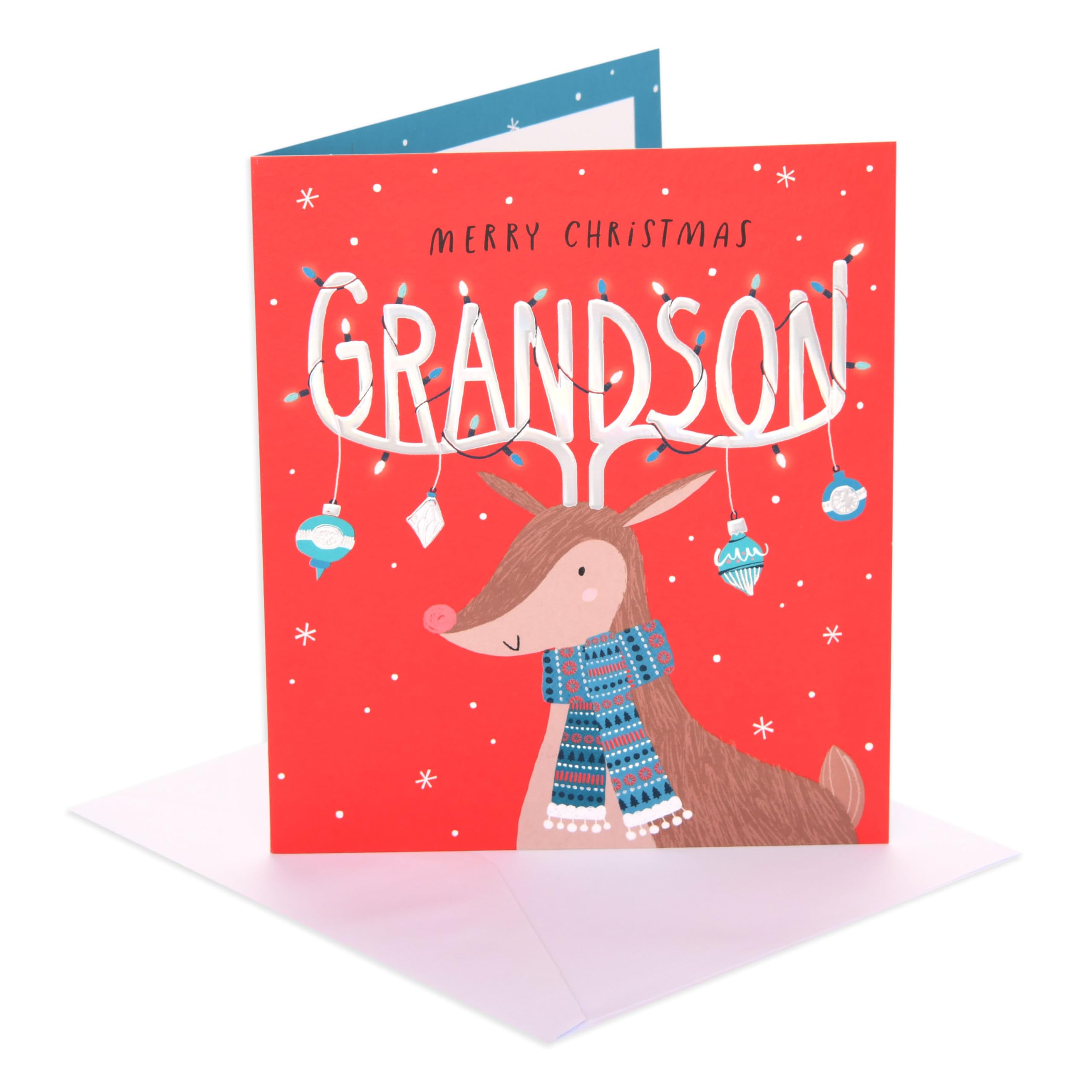 UK Greetings | Christmas Card for Grandson | Xmas Presents | Him, Boys, Men | Grandson reindeer antlers | With Envelope | 18.4 x 15.9 cm