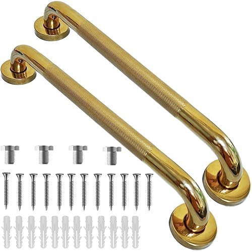 Grab Bars for Bathtubs and Showers 2 Pack 16 Inch- Safety Bathroom Handicap Grab Bar for Seniors - Anti-Slip Grab Bars for Shower- Shower Handles for Elderly(Gold)