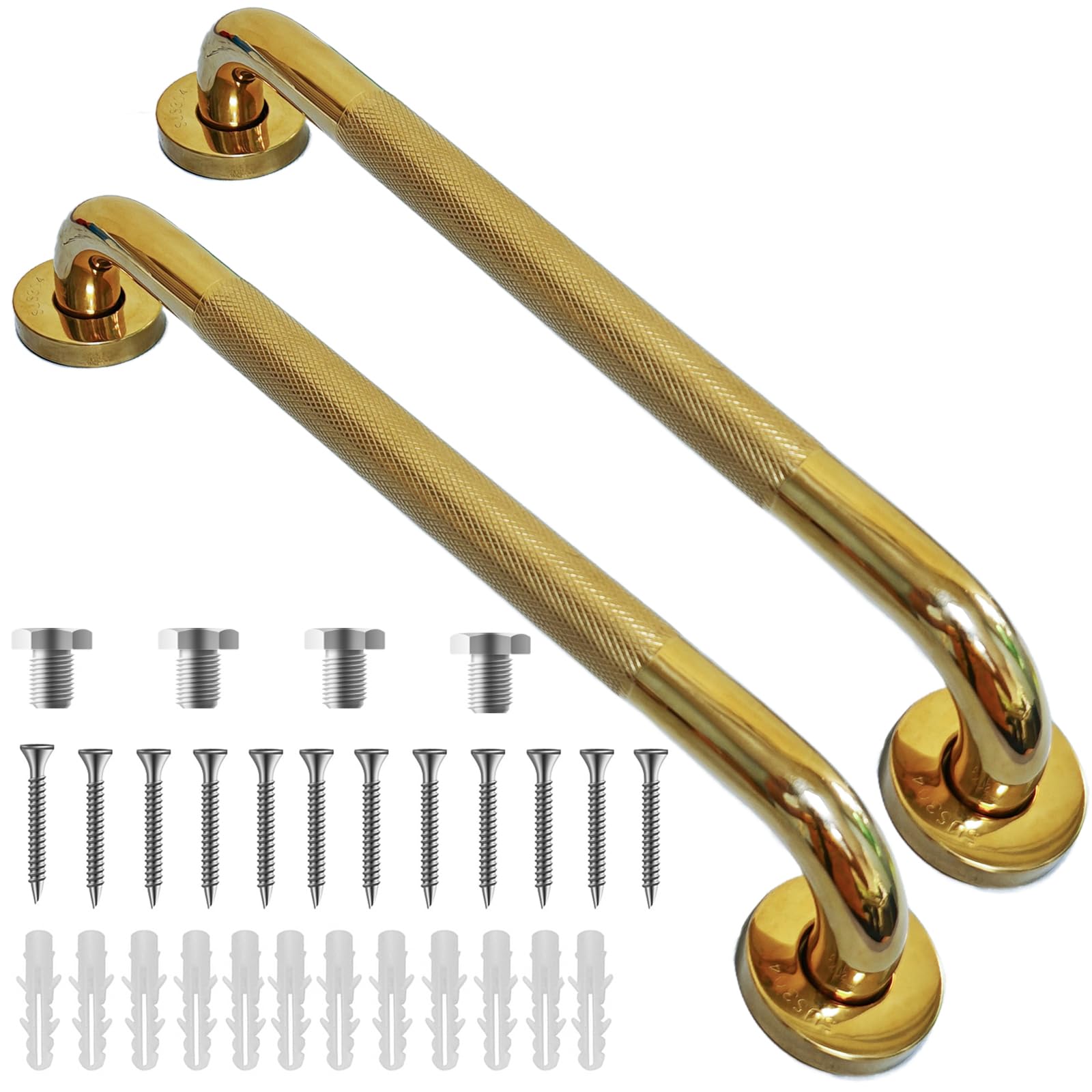 Maniglioni per vasca da bagno e doccia, confezione da 2, 40,6 cm, barra di sicurezza per disabili per anziani, barre antiscivolo per doccia, maniglie per doccia per anziani (oro)