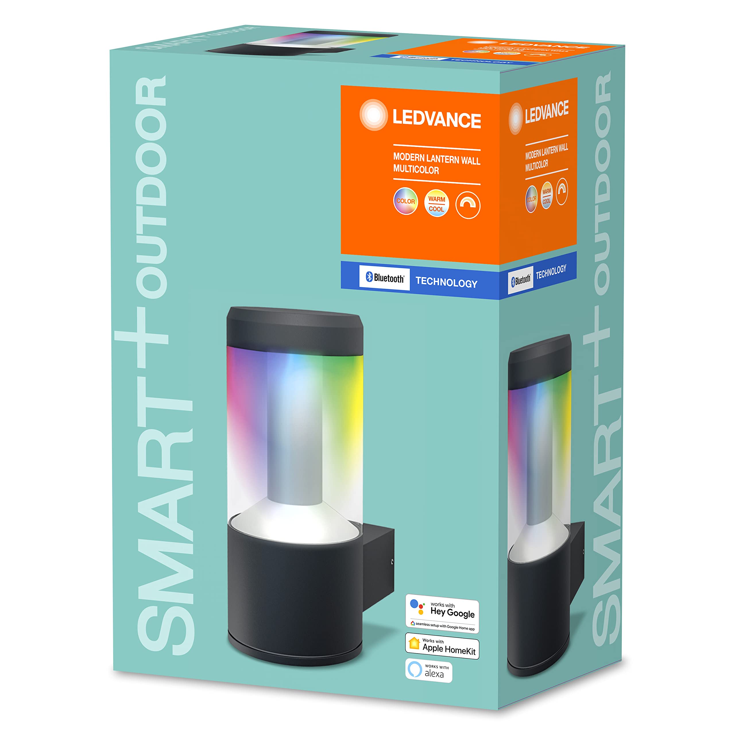 LEDVANCE Smarte LED-Wandleuchte mit Bluetooth Mesh Technologie, Lichtfarbe änderbar (2700-6500K), RGB-Farben änderbar, steuerbar mit Alexa, Google und Apple Voice, SMART+ BT Modern Lantern Multicolour