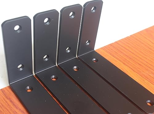 Miniatura 297 de Paquete de 4 soportes en L para estante, 8 pulg. largo x 6 pulg. alto x 1.5 pulg. ancho, grosor 03/64 pulg., soporte de hierro, metal, industrial