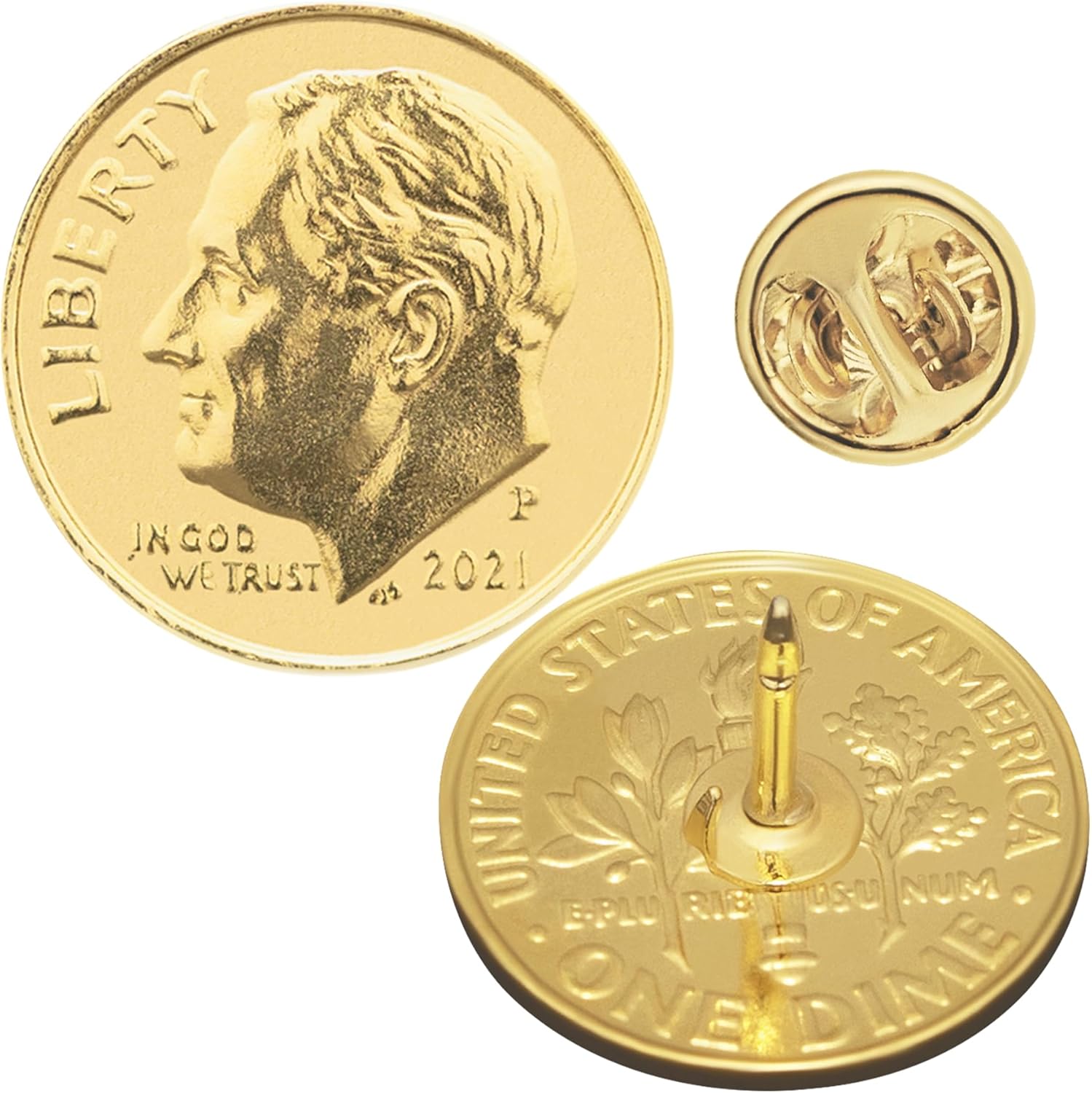 本物のコインピンブローチバッジ|ヴィンテージコレクタージュエリー|18Kゴールドメッキ|多く