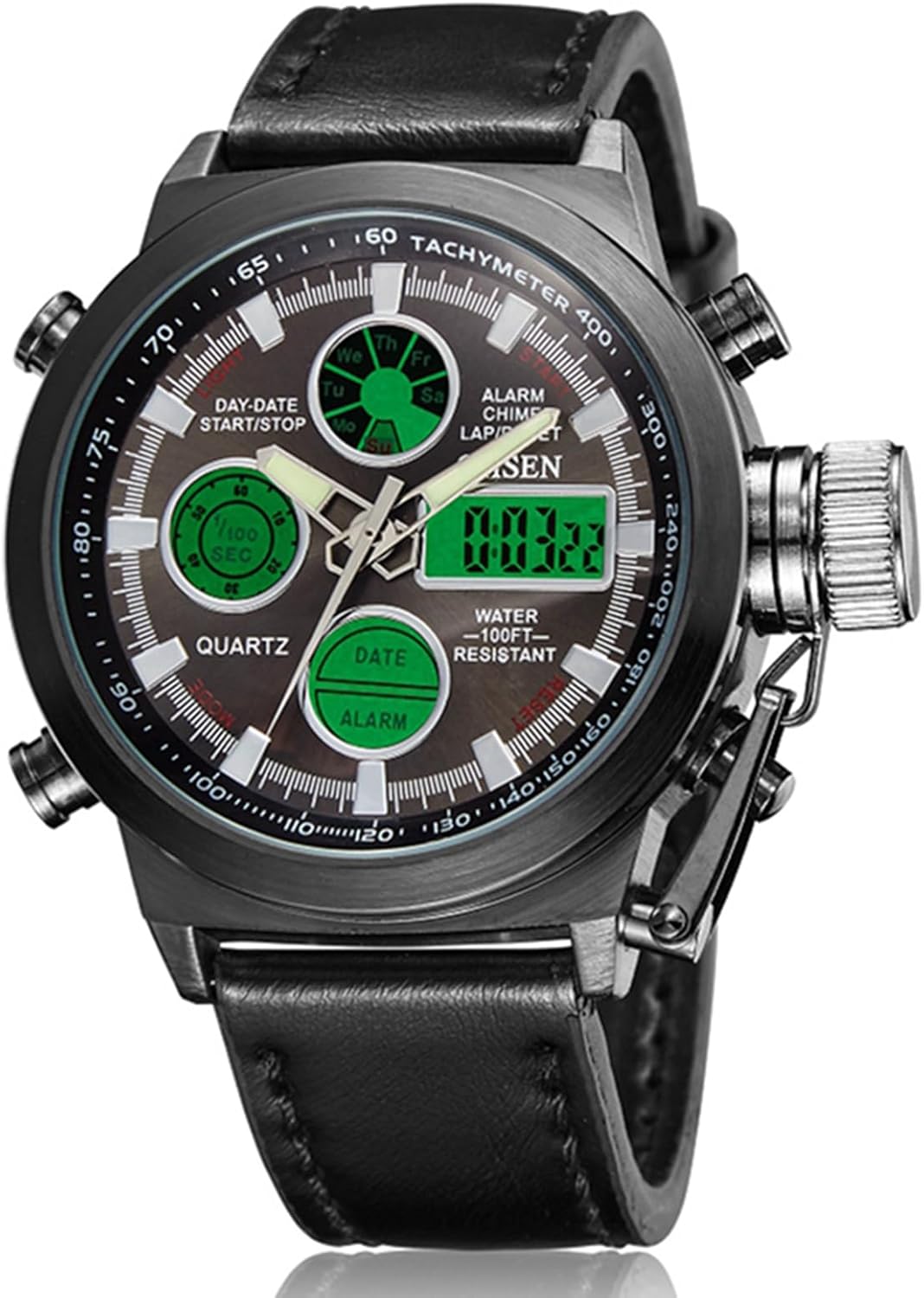 Aroncent Mens Digital Military Watch: Sport Outdoor Waterproof Tactical Multifunction Watches with Leather Strap - Analog Quartz Wristwatch for Men