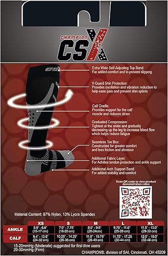 Miniatura 6 de CSX Calcetines de compresión de 20-30 mmHg para hombres y mujeres, hasta la rodilla, soporte de recuperación, ajuste deportivo atlético, plateado