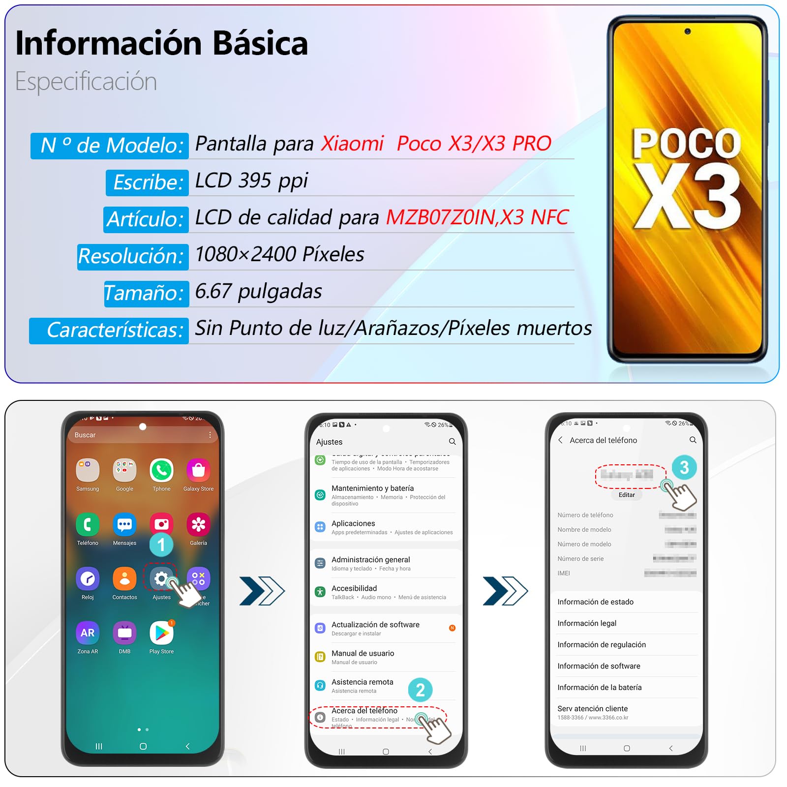 RongZy para Xiaomi Poco X3/Poco X3 Pro/Poco X3 NFC LCD+Pantalla Táctil Digitalizador Asamblea Reemplazo +Reparación Herramientas(6.67'')