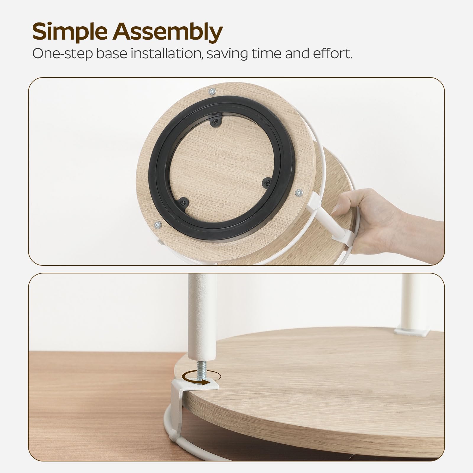 YATINEY Lazy Susan Organizer, drehbares Gewürzregal, 2 Etagen, Gewürz-Drehteller, industrieller Drehteller, Gewürzhalter, für Küchenarbeitsplatte, kompakt und vielseitig, Weiß und helle Eiche SR22WG