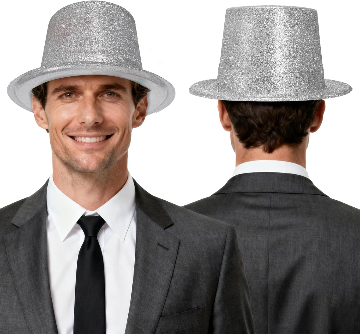Hiceeden 24 Pcs Shiny Top Hats, Glitter Top Hat for Adults Men and Women, Bulk Sparkly Plastic Tuxedo Hat Costume for New Year Party Headwear, Pink & Silver - Image 4