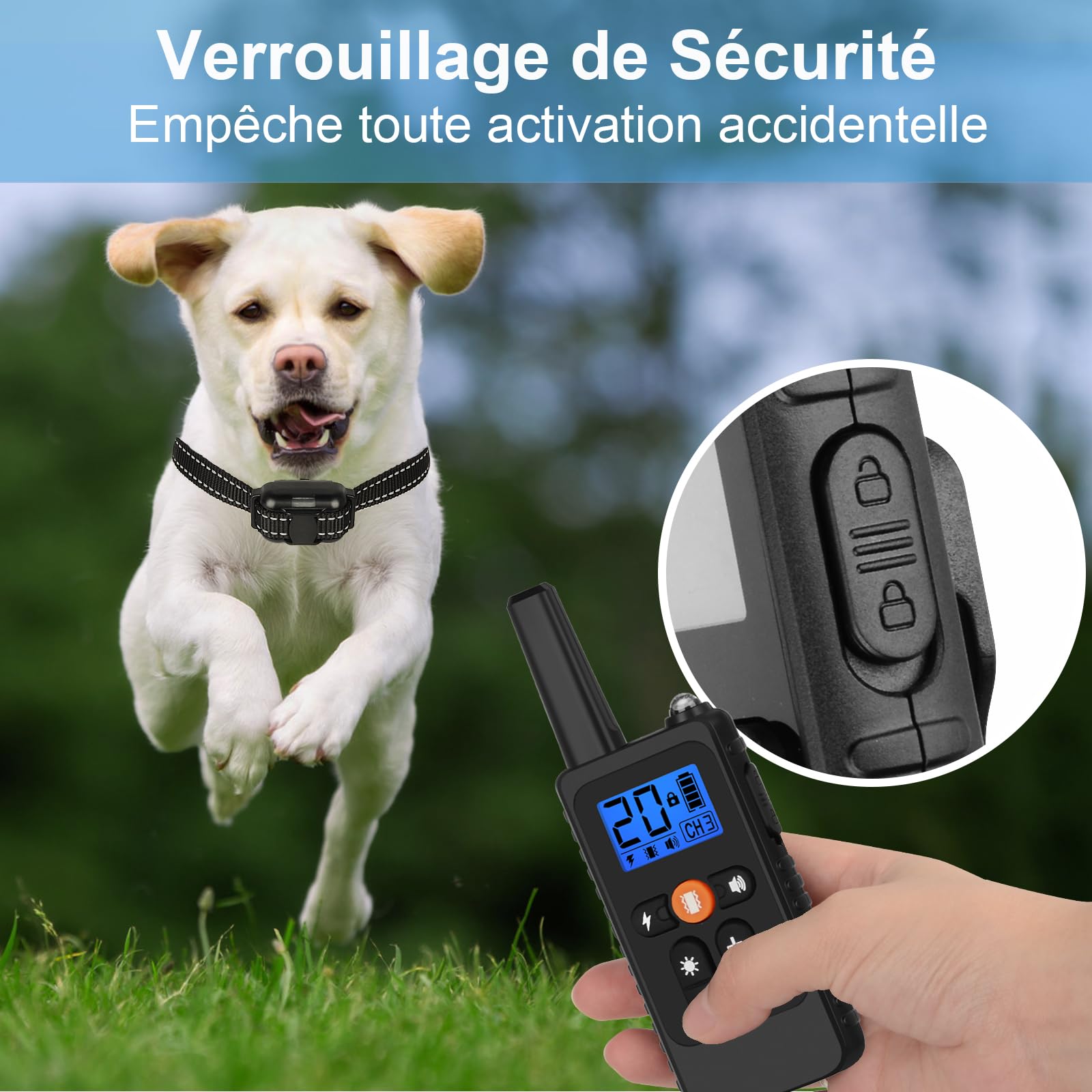 Collier de Dressage pour Chiens, Collier Électrique Chien avec, 4 Mode de Formation Bip Vibration Choc, Portée de 800m avec Verrouillage de Sécurité pour Petit Grand Chien (Noir)