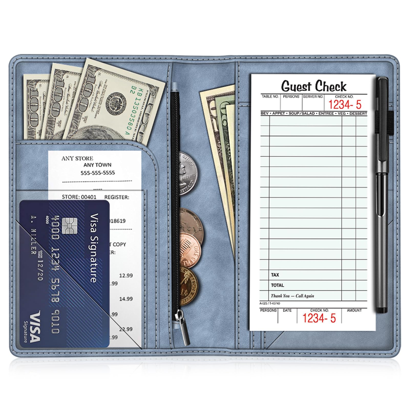 Fintie Server Book Organizer with Zipper Pocket, PU Leather Restaurant Guest Check Presenters Card Holder for Waitress, Waiter, Bartender (Vintage