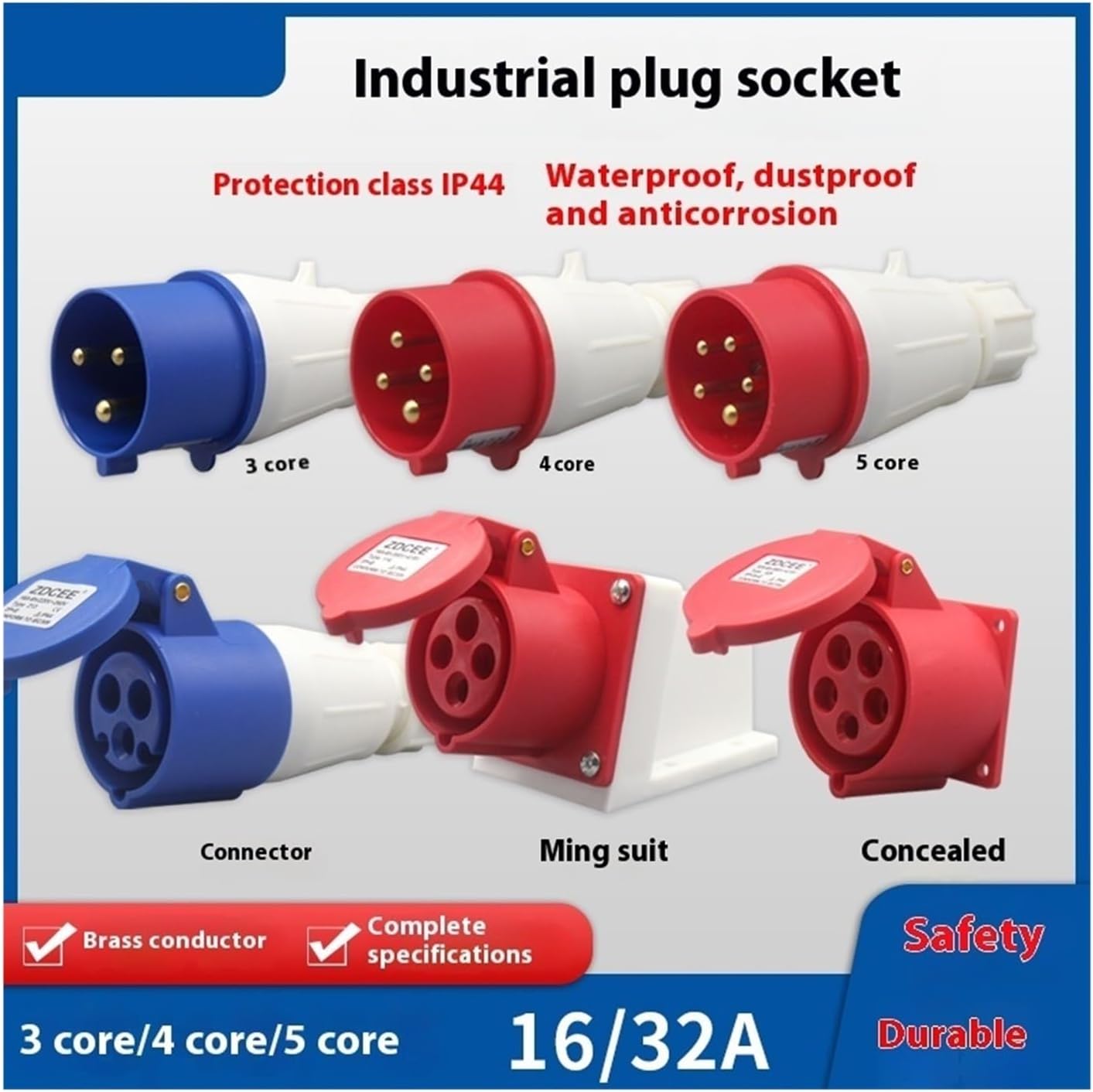 220v Industrial Plug 16A/32A Waterproof and Docking Socket Connector 3-core 4-core 5-core(Plug,16A-4P)