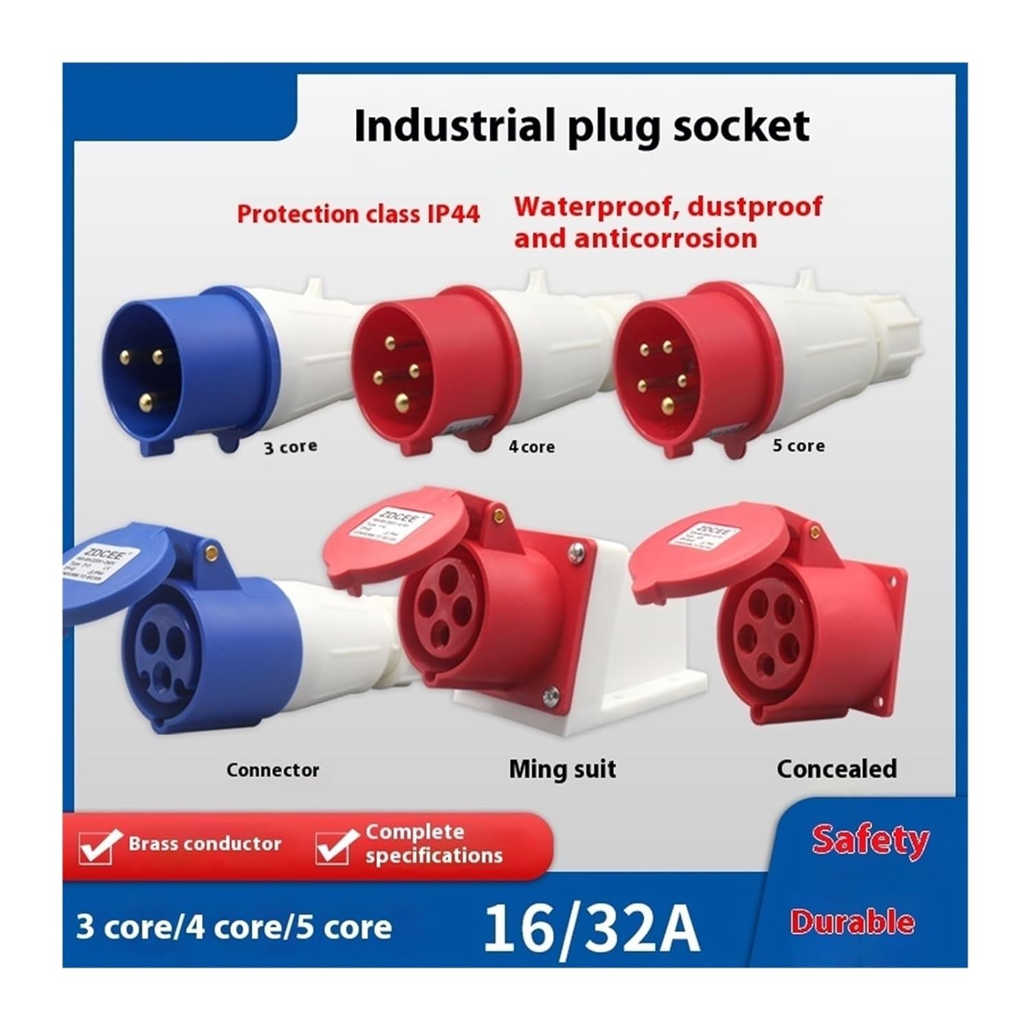 220v Industrial Plug 16A/32A Waterproof and Docking Socket Connector 3-core 4-core 5-core(Concealed Sockrt,16A-4P)