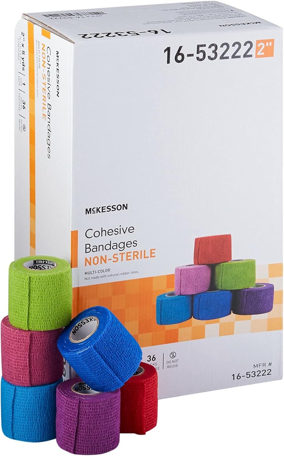 McKesson Elastic Cohesive Bandages, Multi-Color, Non-Sterile, 2 in x 5 yds, 1 Count, 36 Packs, 36 Total